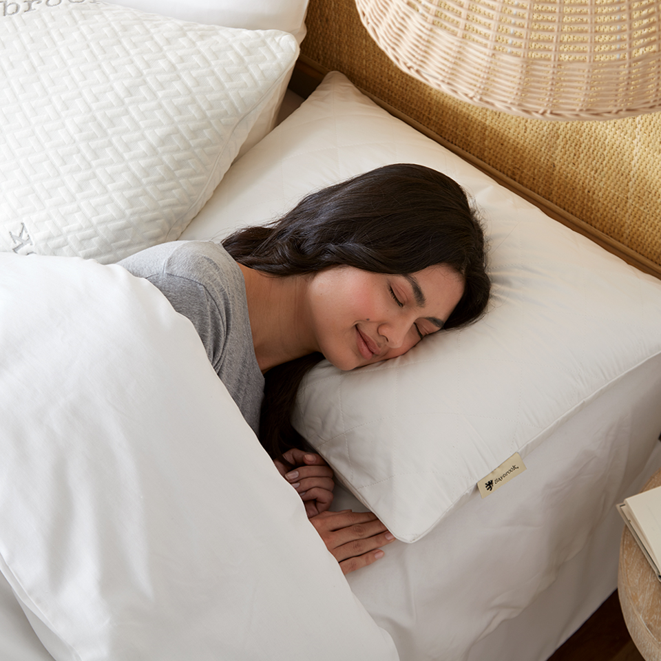 Sleeping on Saybrook Pillow with Pillow Protector on Side